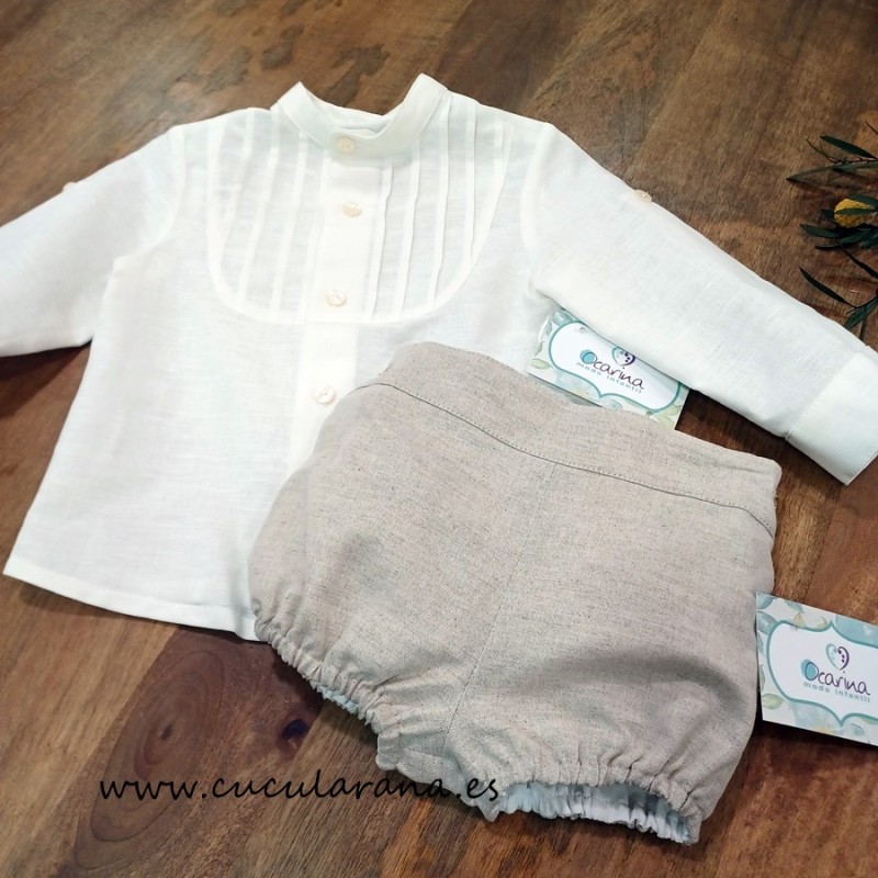 Conjunto niño Ranita lino rustico.