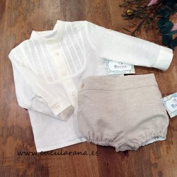 Conjunto niño Ranita lino rustico.