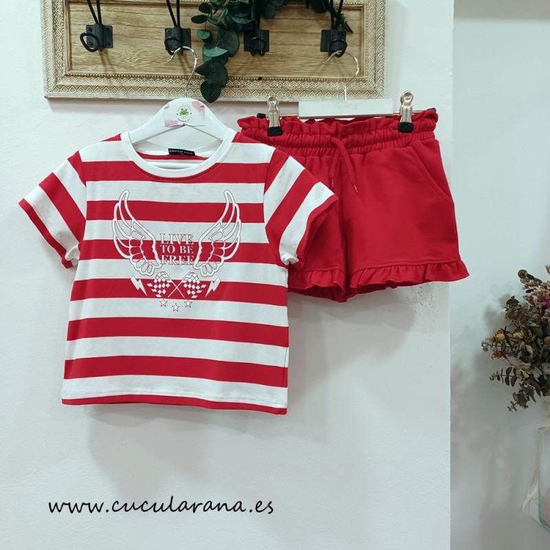 Camiseta niña rayas rojas dream kids