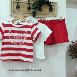 Camiseta niña rayas rojas dream kids