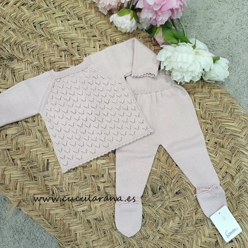 conjunto bebé de primera puesta rosa nude granlei
