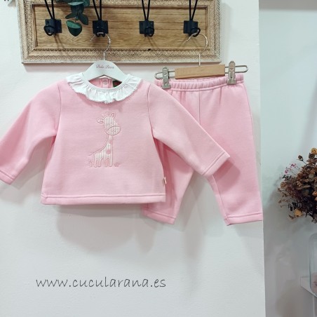 Conjunto Chándal niña bebe rosa jirafa de kiz