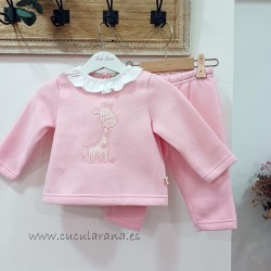 Conjunto Chándal niña bebe rosa jirafa de kiz