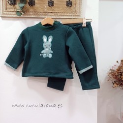Conjunto Chandal niño verde conejito de kiz