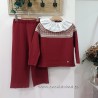 Conjunto niña de punto granate cuello