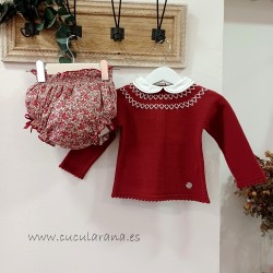 Conjunto ranita flores granate
