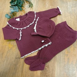 Conjunto jubón con polaina y capota granate