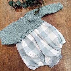 Pelele de bebe cuadros verde menta