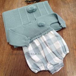 Pelele de bebe cuadros verde menta