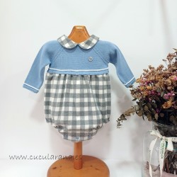 Pelele de punto azul cuadros