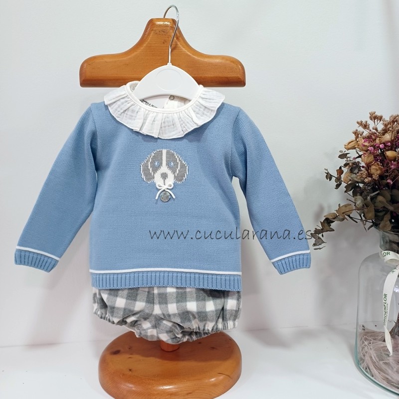 Conjunto niño ranita azul cuadro vichy