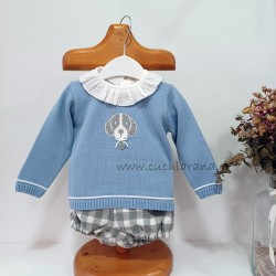 Conjunto niño ranita azul cuadro vichy