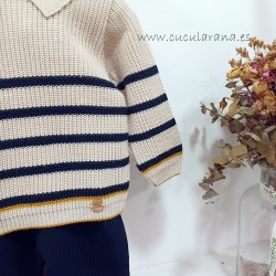 Conjunto niño jersey rayas y pantalón punto azul