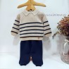 Conjunto niño jersey rayas y pantalón punto azul