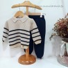 Conjunto niño jersey rayas y pantalón punto azul