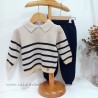 Conjunto niño jersey rayas y pantalón punto azul