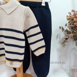 Conjunto niño jersey rayas y pantalón punto azul