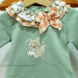 Conjunto bebe felpa verde menta cuadro vichy