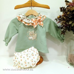 Conjunto bebe felpa verde menta cuadro vichy