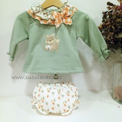 Conjunto bebe felpa verde menta cuadro vichy