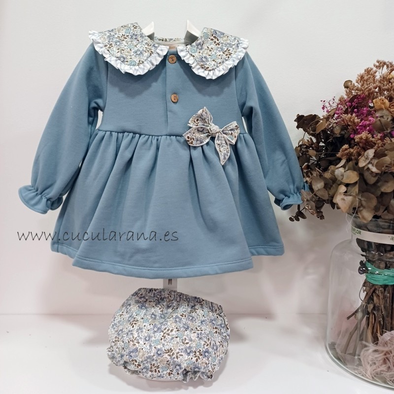 vestido felpa azul florecillas