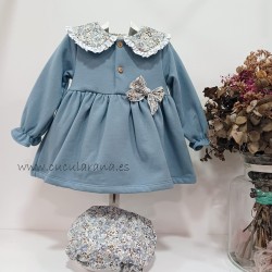 vestido felpa azul florecillas