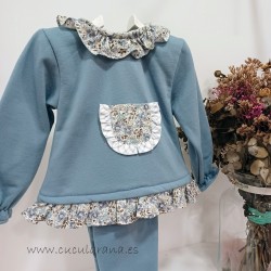 Conjunto bebe felpa azul con florecillas