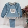 Conjunto bebe felpa azul con florecillas