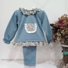 Conjunto bebe felpa azul con florecillas