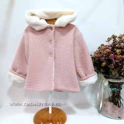 Abrigo punto peluche rosa -...