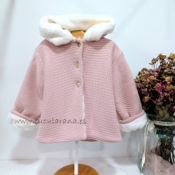 Abrigo punto peluche rosa - beige