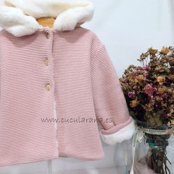 Abrigo punto peluche rosa - beige