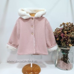 Abrigo punto peluche rosa - beige
