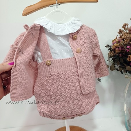 Conjunto bebe rosa tres piezas
