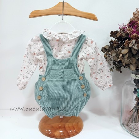 Conjunto bebe blusa y peto verde menta