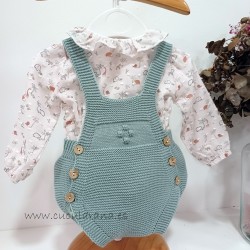 Conjunto bebe blusa y peto verde menta
