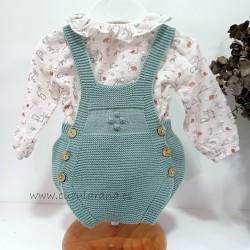 Conjunto bebe blusa y peto verde menta