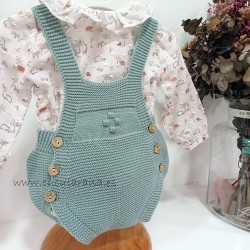 Conjunto bebe blusa y peto verde menta
