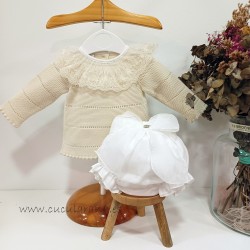 Conjunto bebe lencero crema