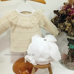 Conjunto bebe lencero crema
