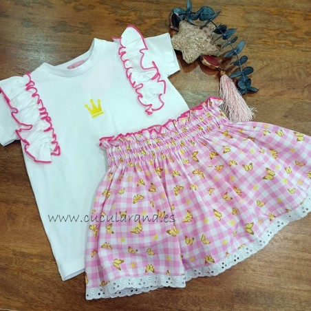 conjunto niña camiseta +falda mariposas