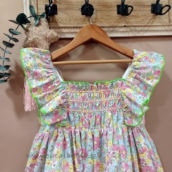 Eva castro vestido flores fucsia verde