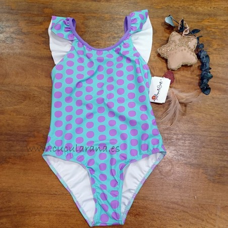 bañador niña malva rosa lunares malva verde menta