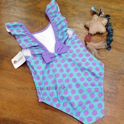 bañador niña malva rosa lunares malva verde menta