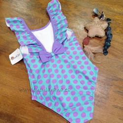 bañador niña malva rosa lunares malva verde menta