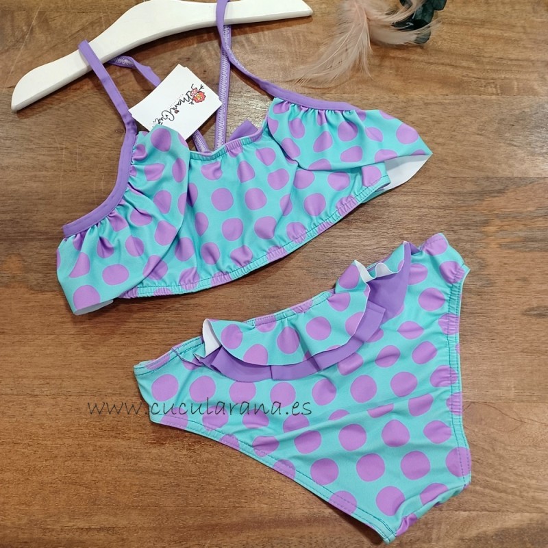 bikini niña malva rosa lunares verde menta