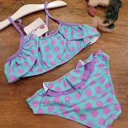 bikini niña malva rosa lunares verde menta