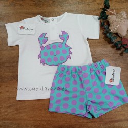 conjunto bebe cangrejo malva rosa de maricruz