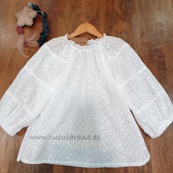 Blusa manga abullonada batista perforado mia y lia