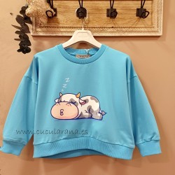Sudadera vaca azul de mia y lia